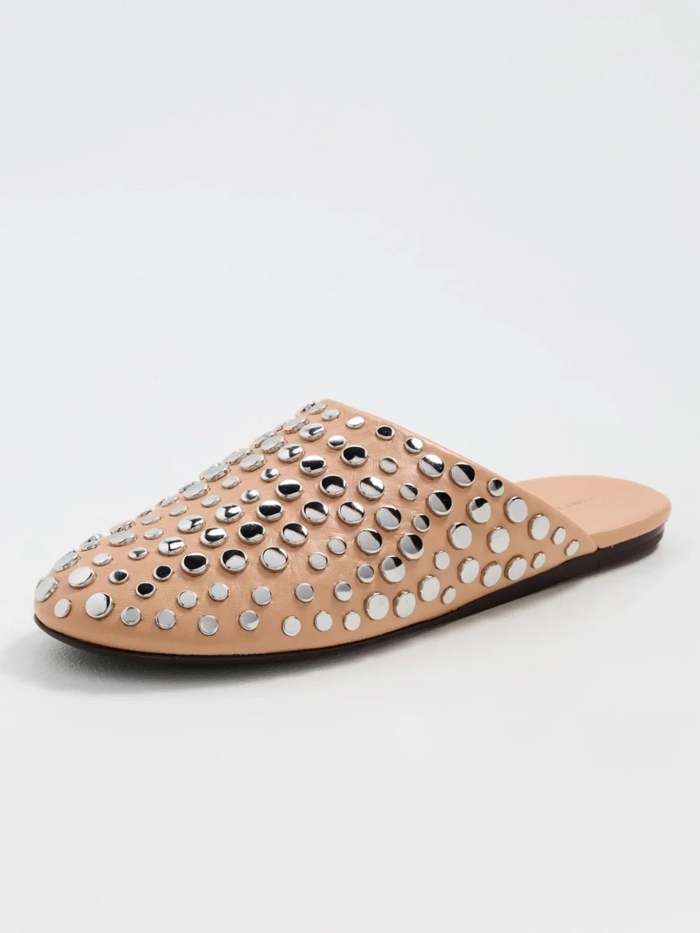 Tory Burch 8.5 Studded Embellished Beige Leather Slip-On Flat Mules